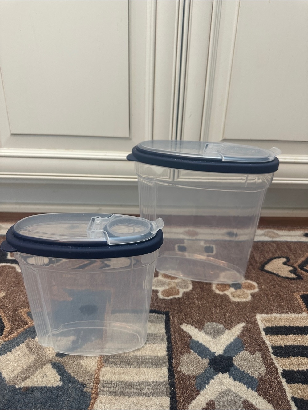 Clear Plastic Food Storage Containers with Navy Lids - Set of 2